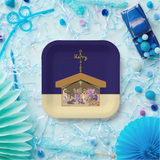 Merry Christmas Fabric Font Cross Over Nativity Papieren Bordje (Feest)