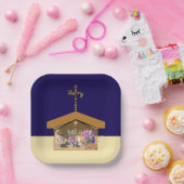 Merry Christmas Fabric Font Cross Over Nativity Papieren Bordje (Feest)