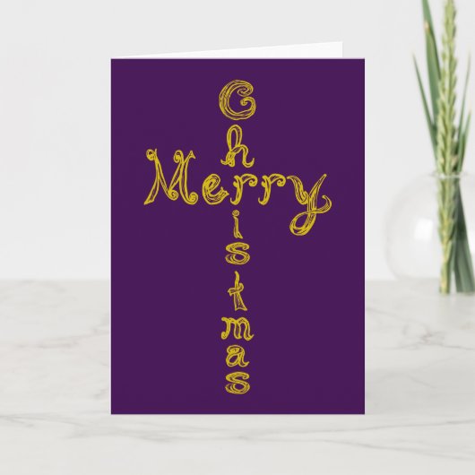 Merry Christmas Fabric Font Gold Cross Card Kaart (Voorkant)