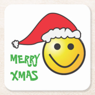 "MERRY CHRISTMAS FACE SANTA SQUARE PAPIER ONDERZET KARTONNEN ONDERZETTERS