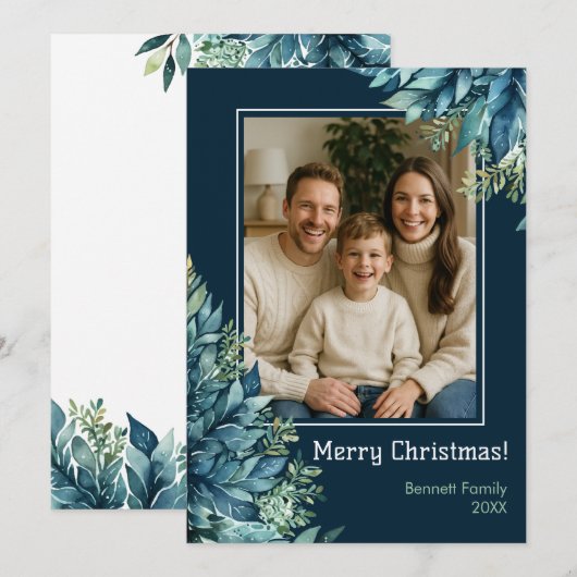 Merry Christmas family custom photo holiday card Kaart (Voorkant / Achterkant)