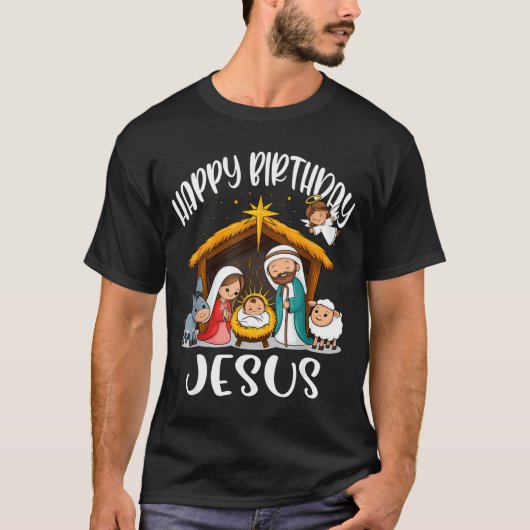 Merry Christmas Family Kid Nativity Happy Birthday T-shirt (Voorkant)