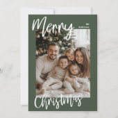 Merry Christmas Family Photo Card | Green Frame Feestdagenkaart (Voorkant)