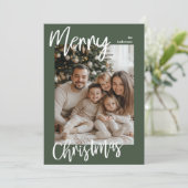 Merry Christmas Family Photo Card | Green Frame Feestdagenkaart (Staand voorkant)