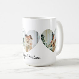 Merry Christmas Family Photo Collage Heart Mug Koffiemok