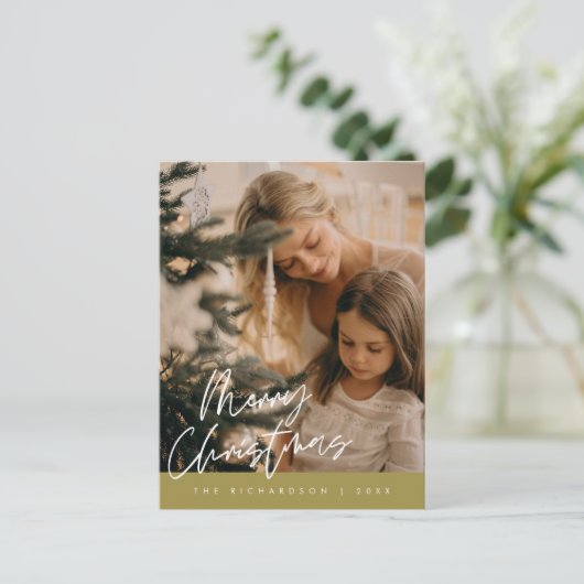 Merry Christmas Family Photo Elegant Typography Briefkaart (Staand voorkant)