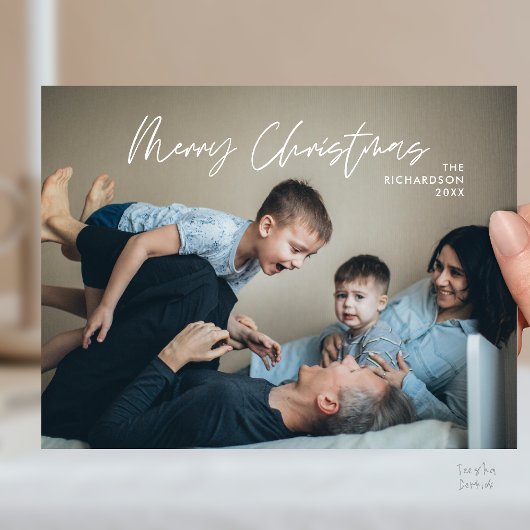 Merry Christmas Family Photo Modern Minimal Briefkaart