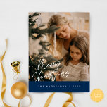 Merry Christmas Family Photo, Navy Blue Briefkaart<br><div class="desc">Merry Christmas. Celebrate the season with this family photo postcard, classy navy blue. It is fully customisable and personalised with your own greeting messages. Please add your return address for easy mailing. It is simple, easy, yet modern minimalist and festive. This is the perfect postcard for sending your holiday wishes....</div>