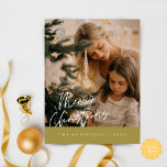 Merry Christmas Family Photo, Navy Blue Briefkaart<br><div class="desc">Merry Christmas. Celebrate the season with this family photo postcard, classy retro gold. It is fully customisable and personalised with your own greeting messages. Please add your return address for easy mailing. It is simple, easy, yet modern minimalist and festive. This is the perfect postcard for sending your holiday wishes....</div>