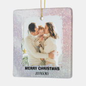 Merry Christmas Family Photo Pink Glitter Ornament (Links)