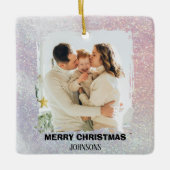Merry Christmas Family Photo Pink Glitter Ornament (Voorkant)