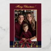 Merry Christmas family Photo Plaid Christmas Card Folie Uitnodiging (Voorkant)