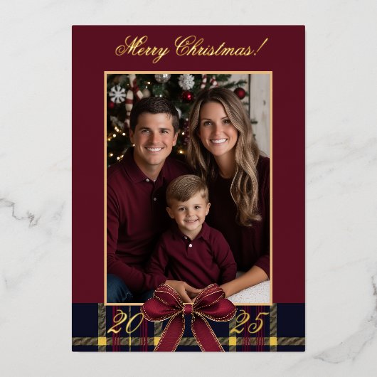 Merry Christmas family Photo Plaid Christmas Card Folie Uitnodiging (Voorkant)