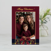Merry Christmas family Photo Plaid Christmas Card Folie Uitnodiging (Staand Voorkant)