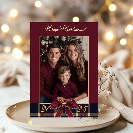 Merry Christmas family Photo Plaid Christmas Card Folie Uitnodiging