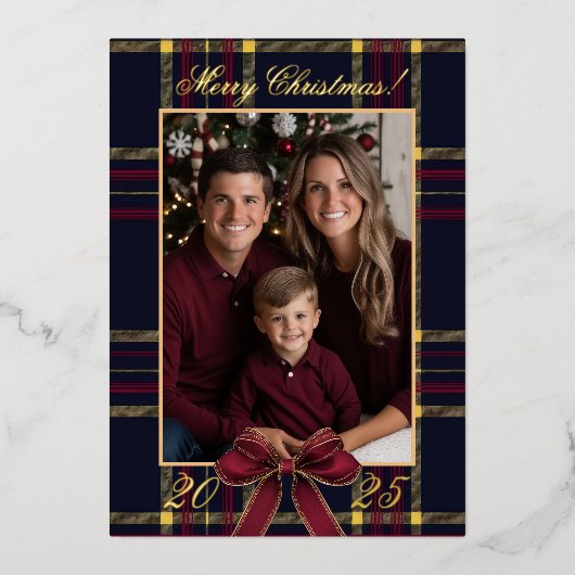 Merry Christmas family Photo Plaid Christmas Folie Uitnodiging (Voorkant)