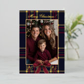 Merry Christmas family Photo Plaid Christmas Folie Uitnodiging (Staand Voorkant)