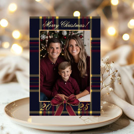 Merry Christmas family Photo Plaid Christmas Folie Uitnodiging