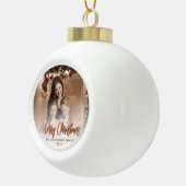 Merry Christmas Family Photo Roos Gold Script Keramische Bal Ornament (Rechts)