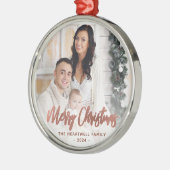 Merry Christmas Family Photo Roos Gold Script Metalen Ornament (Links)