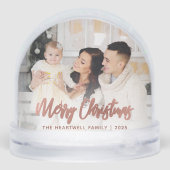 Merry Christmas Family Photo Roos Gold Script Sneeuwbol (Achterkant)