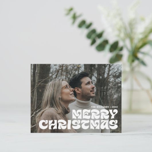 Merry Christmas Family Photo, Stylish Elegant Chic Briefkaart (Staand voorkant)