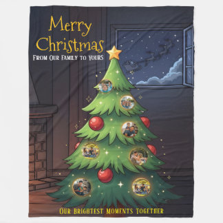 Merry Christmas Family Tree Photo Blanket – Person Fleece Deken