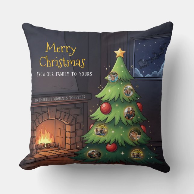 Merry Christmas Family Tree Photo Throw Pillow Kussen (Voorkant)