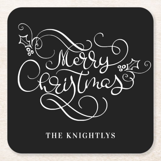 Merry Christmas Fancy scriptnaam Aangepast Kartonnen Onderzetters (Voorkant)