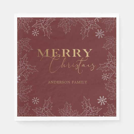 Merry Christmas Faux Folie Elegant Script Monogram Servet (Voorkant)