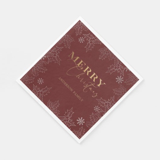 Merry Christmas Faux Folie Elegant Script Monogram Servet (Hoek)