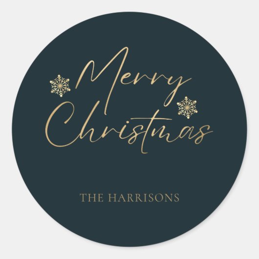 Merry Christmas Faux Gold Foil Navy Casual Script Ronde Sticker (Voorkant)