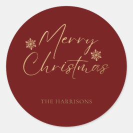 Merry Christmas Faux Gold Foil Rood Casual Script Ronde Sticker