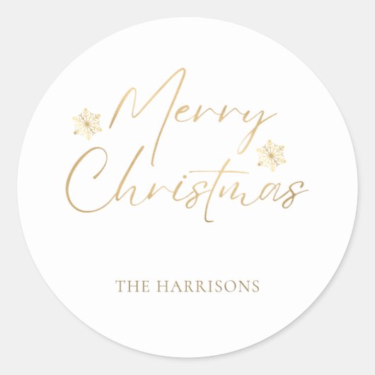 Merry Christmas Faux Gouden Folie Wit Casual Scrip Ronde Sticker (Voorkant)