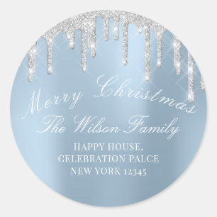 Merry Christmas Feestdagen RSVP Silver Smoky Blue Ronde Sticker