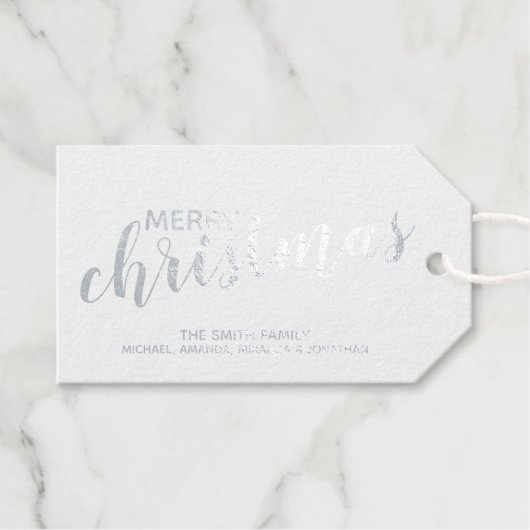 'Merry Christmas' Feestelijke Silver Foil Cadeau L Cadeaulabels (Voorkant (horizontaal))