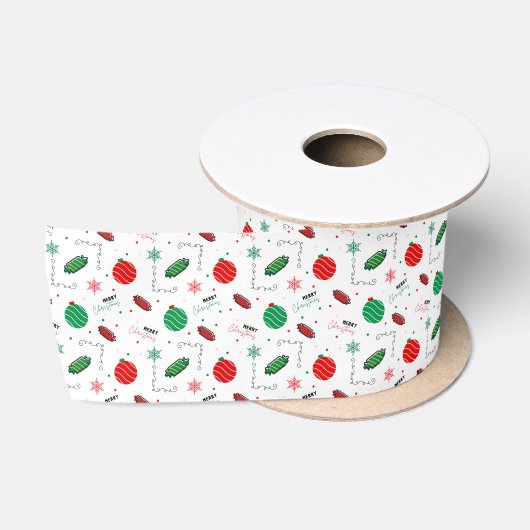Merry Christmas Festive Baubles and Candy Satijnen Lint (Spoel)