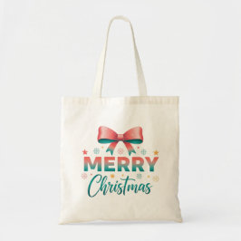 Merry Christmas Festive Bow Tote Bag