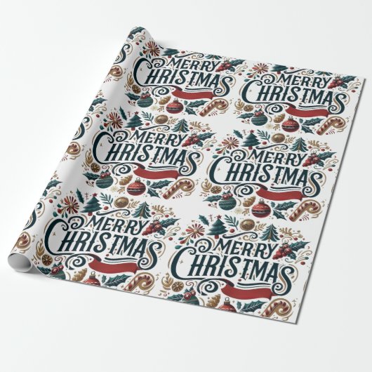 Merry Christmas Festive & Colorful Cadeaupapier (Uitgerold)