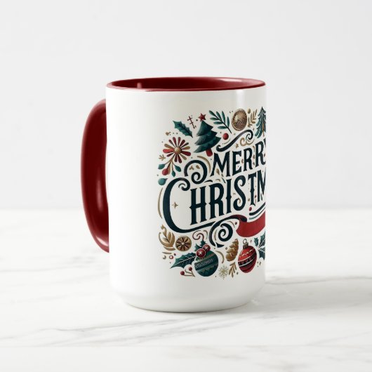 Merry Christmas Festive Ornamental Family Mok (Voorkant links)