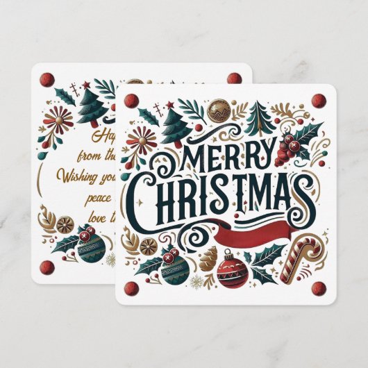 Merry Christmas Festive Ornamental Invitation Card Kaart (Voorkant / Achterkant)