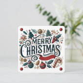 Merry Christmas Festive Ornamental Invitation Card Kaart (Staand voorkant)