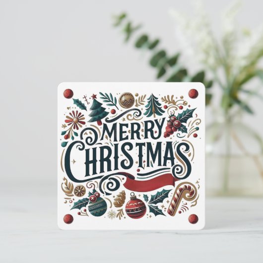 Merry Christmas Festive Ornamental Invitation Card Kaart (Staand voorkant)