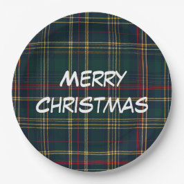 Merry Christmas Festive Plaid Paper Plates Papieren Bordje