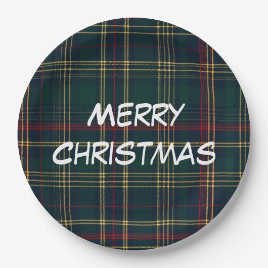 Merry Christmas Festive Plaid Paper Plates Papieren Bordje (Voorkant)