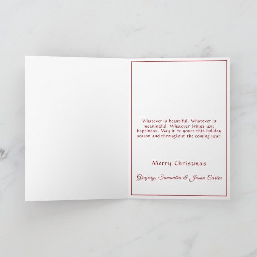 Merry Christmas  Fireplace Red Candles Pine Cones Kaart (Binnen)