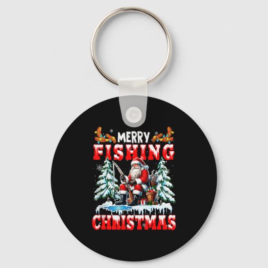 Merry Christmas Fishing Santa Colorful Costume Srt Sleutelhanger (Voorkant)