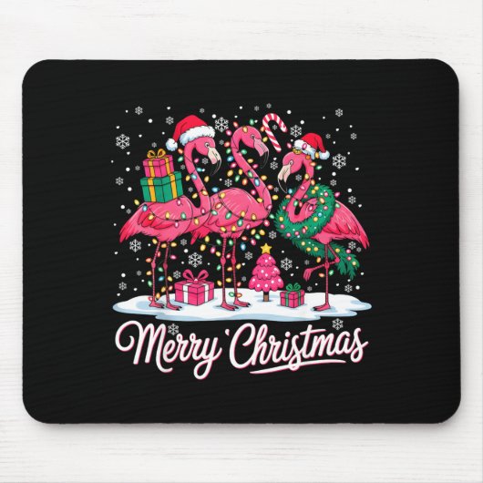 Merry Christmas Flamingo Lights Santa Hat Snow Xma Muismat (Voorkant)