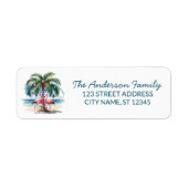 Merry Christmas Flamingo Palm Tree Return Address Etiket (Voorkant)