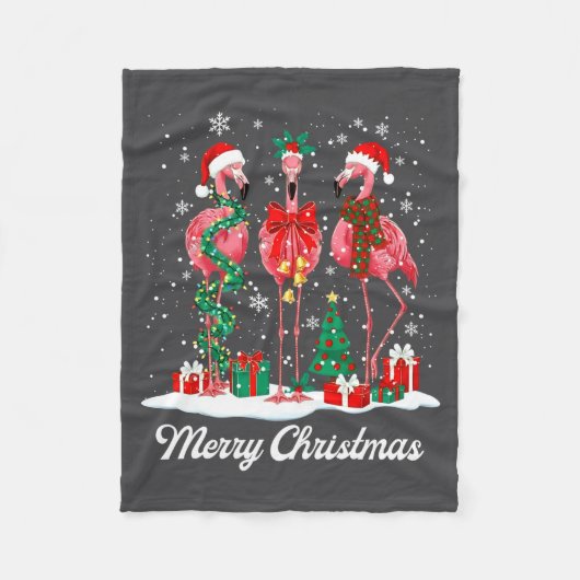 Merry Christmas Flamingo Santa Hat Christmas Light Fleece Deken (Voorkant)
